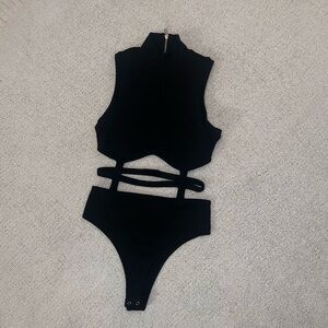 Strappy Cutout Mock Neck Bodysuit